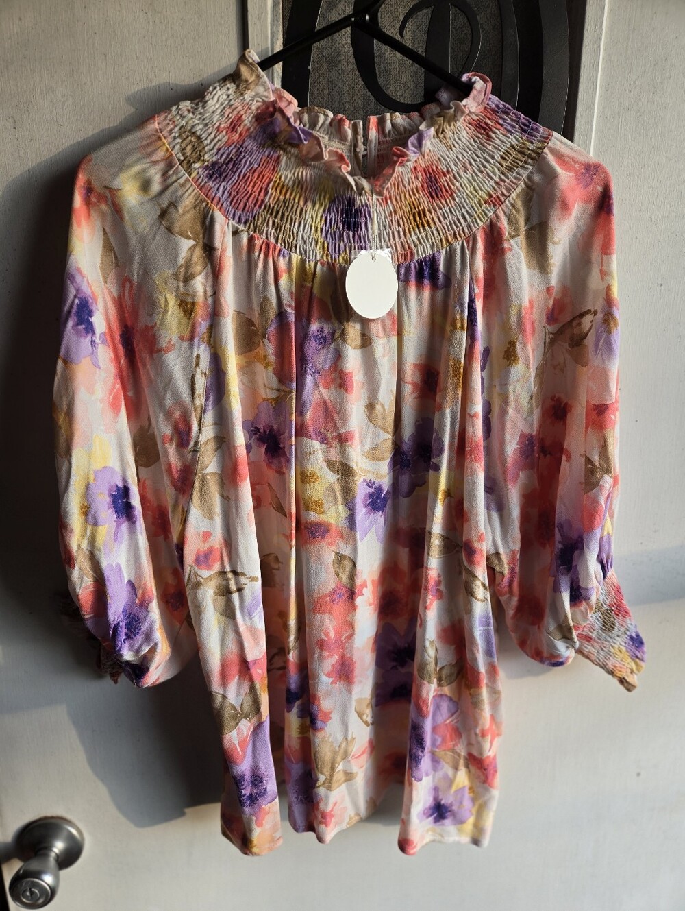 Oddy Floral Smocked Neck Women's Top in Pink and Purple NWT